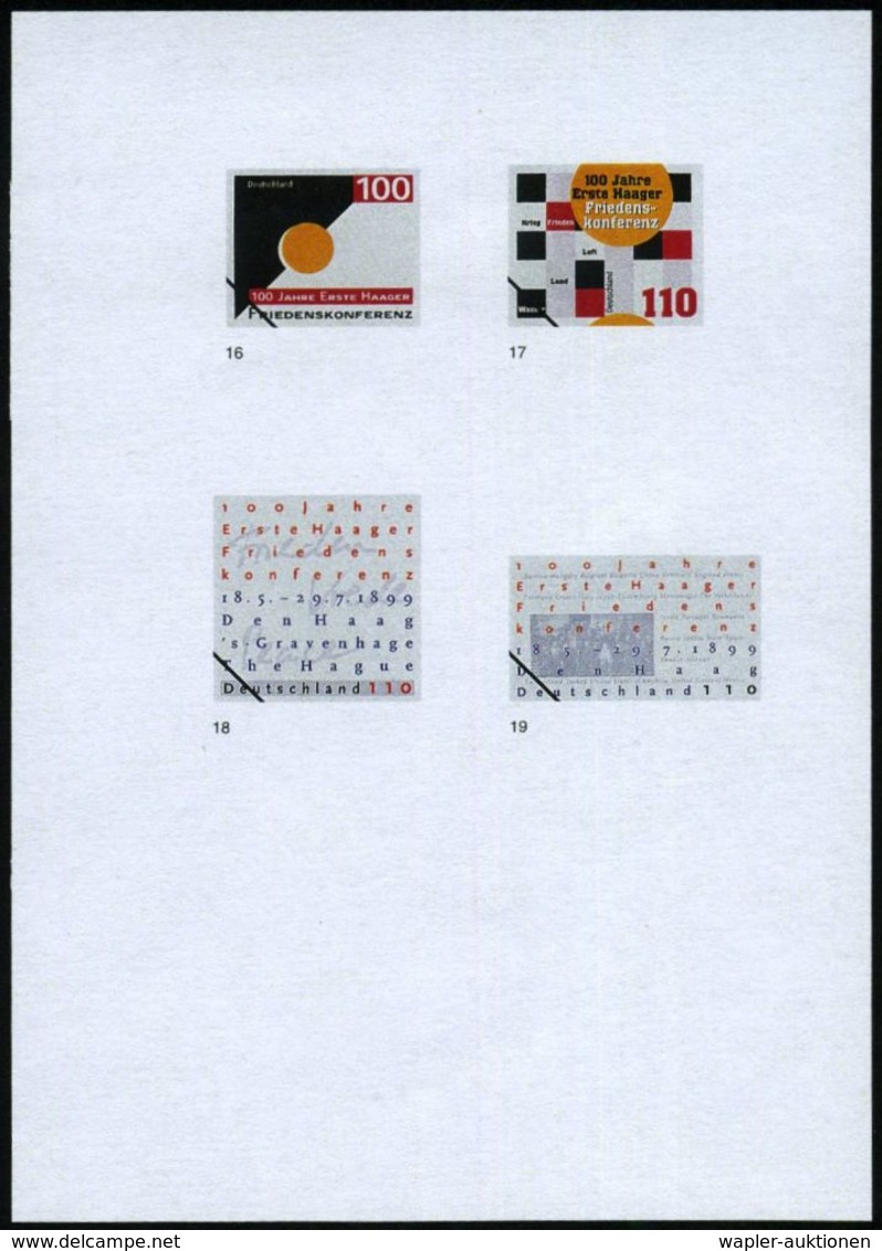 B.R.D. 1999 (Mai) 110 Pf. "100 Jahre I. Haager Friedens-Konferenz", 19 Verschied. Color-Alternativ-Entwürfe ("Haager Lan - VN