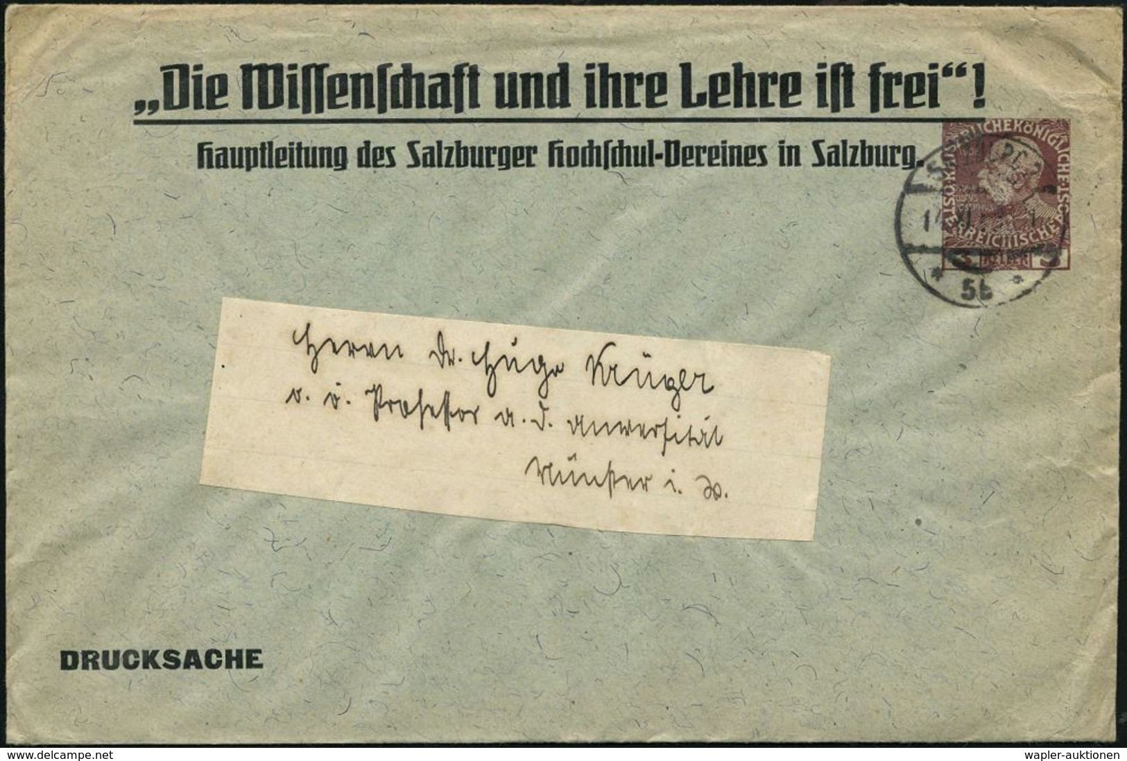 ÖSTERREICH 1910 (14.11) PU 3 H. KFJ-Jubil. Viol.: "Die Wissenschaft U. Ihre Lehre Ist Frei!" (= Salzburger Hochschul-Ver - UNESCO