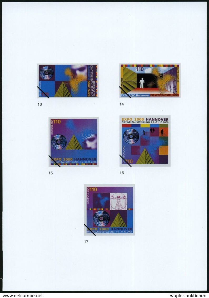 B.R.D. 1999 (Feb.) 110 Pf. "EXPO 2000 Hannover", 25 Verschiedene Color-Alternativ-Entwürfe Der Bundesdruckerei Auf 6 Ent - Altri & Non Classificati