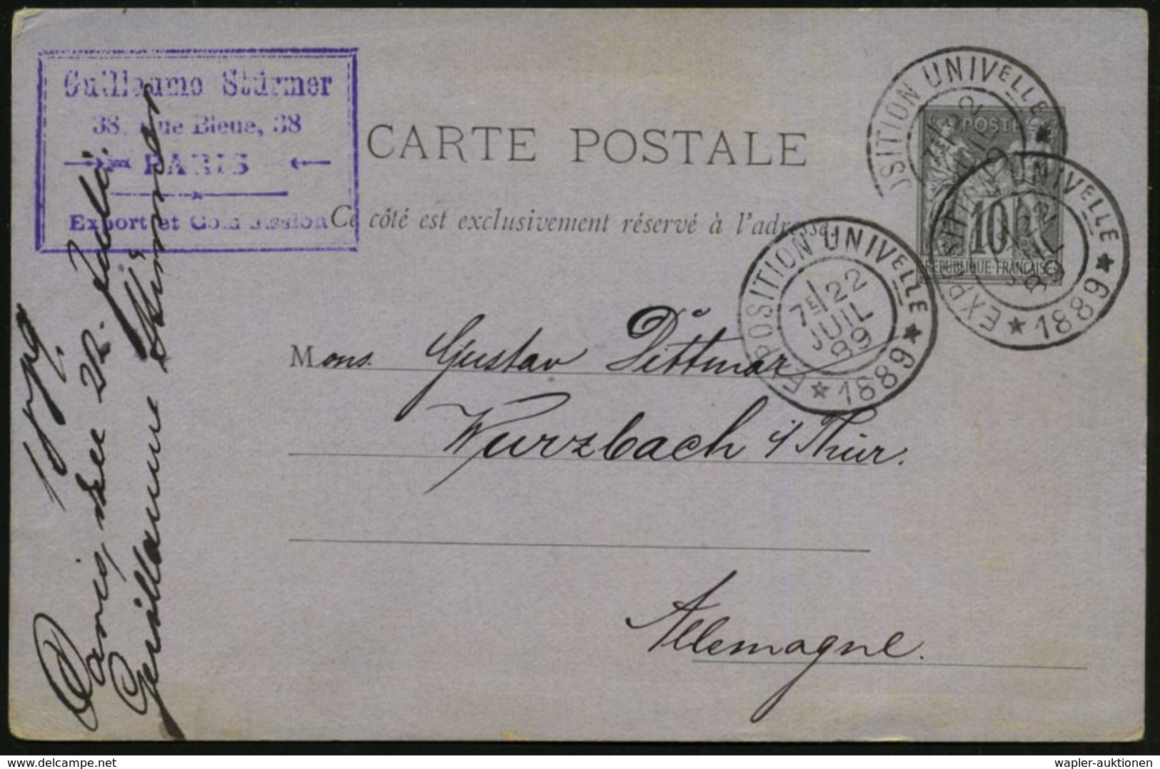 FRANKREICH 1889 (22.7.) Seltener SSt.: EXPOSITION UNIVERSELLE/* 1889 * (ohne Ort = Paris) 3x Auf Firmen-Ausl.-Kt. - - Altri & Non Classificati