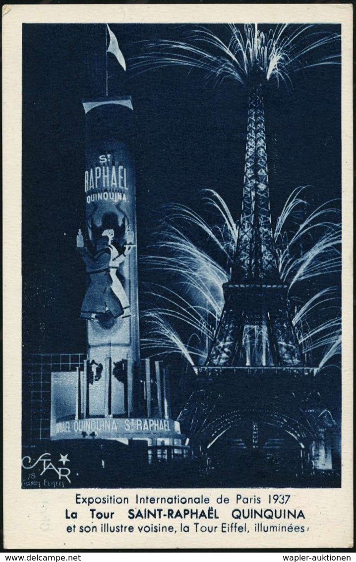 FRANKREICH 1937 (6.10.) SSt: PARIS-TROCADERO/ EXPOSITION 1937 2x Auf Monochromer Expo-Reklame-Ak.: Saint-Raphael-Wein-Sä - Andere & Zonder Classificatie