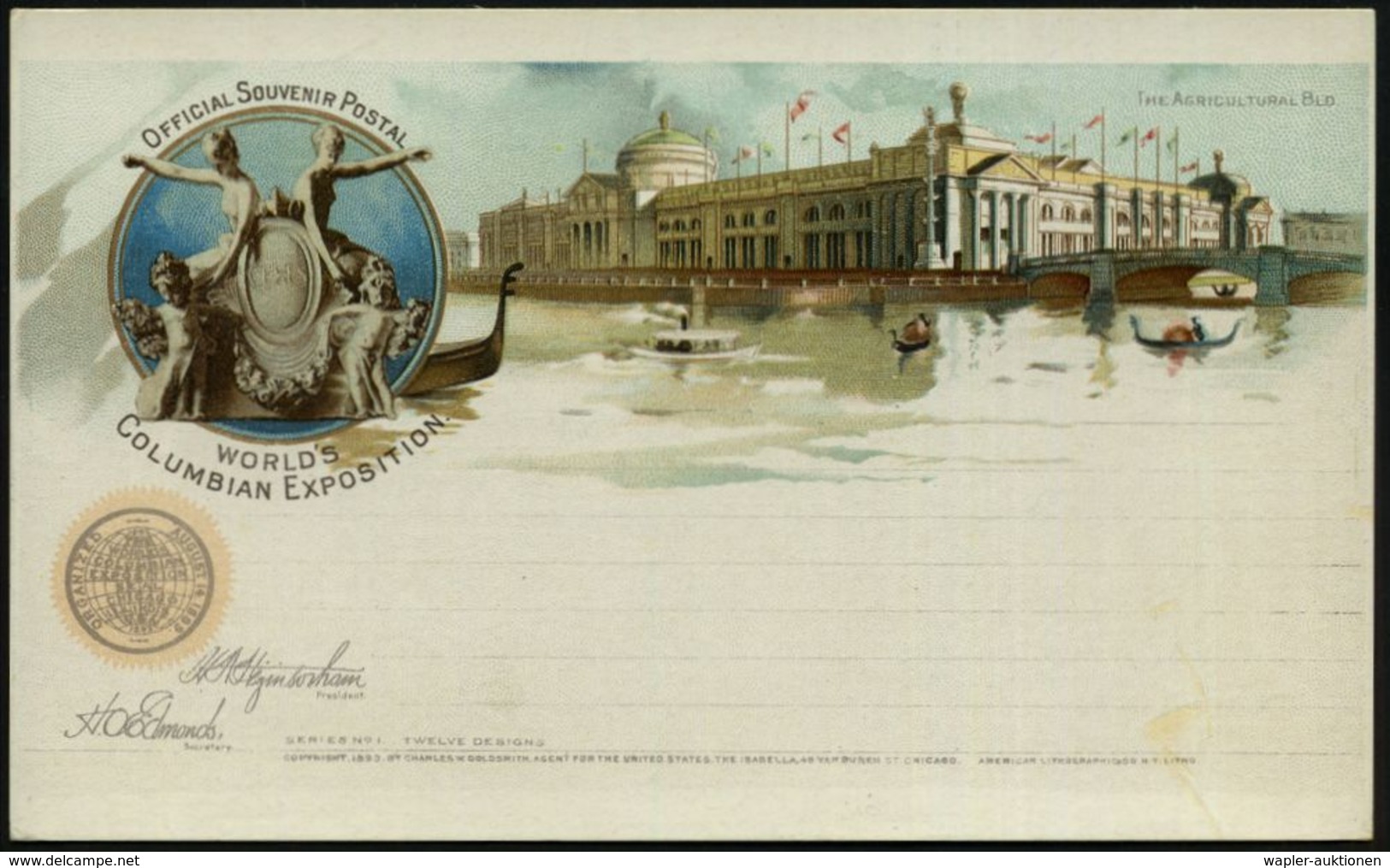 U.S.A. 1893 PP 1 C. Grant, Schw.: WORLD'S COLUMBIAN EXPOSITION.. The Agricultural Building (Allegorie-Skulptur, Landwirt - Andere & Zonder Classificatie