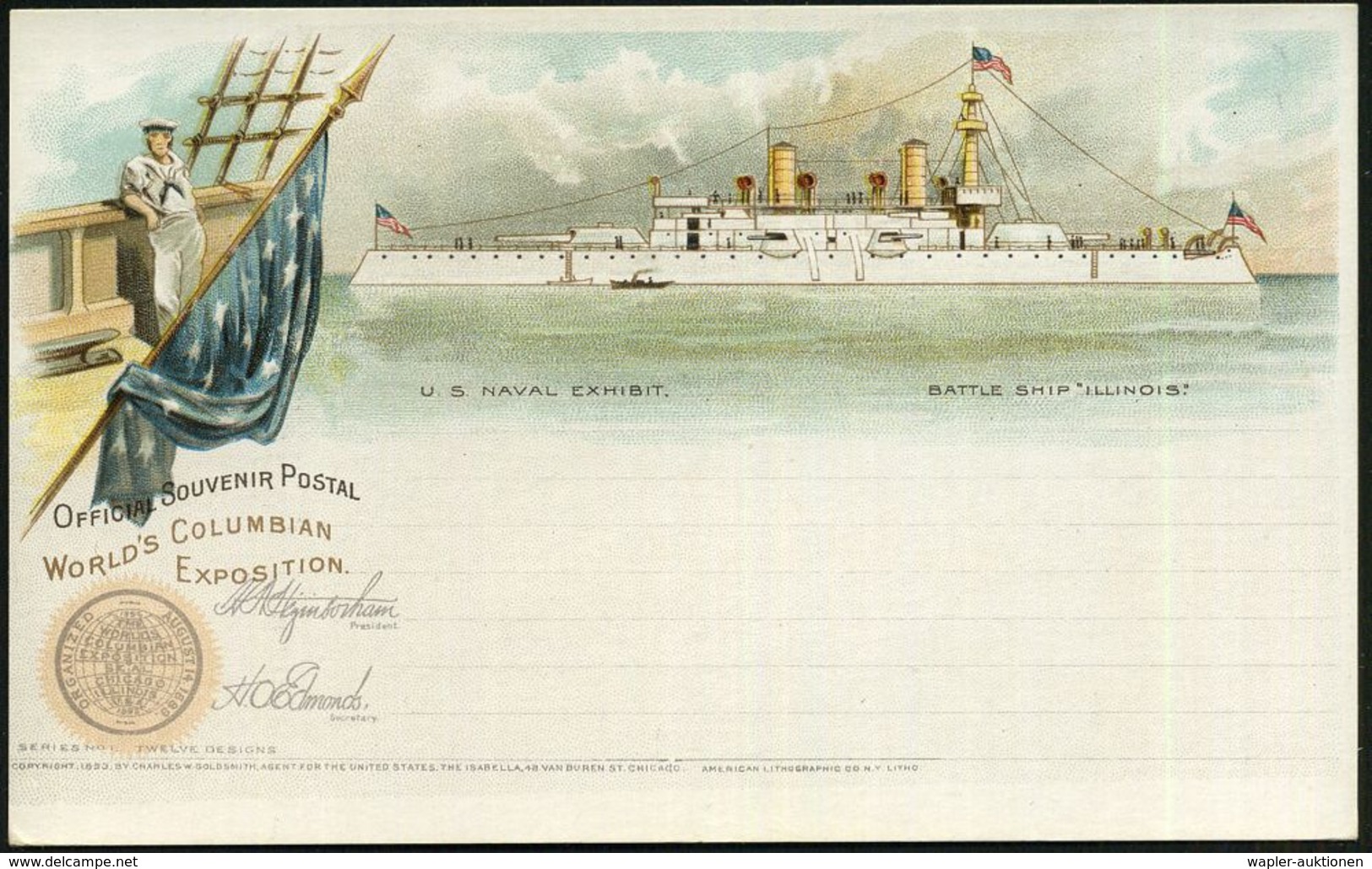 U.S.A. 1898 PP 1 C. Grant, Schw.: WORLD'S COLUMBIAN EXPOSITION.. USNAVAL EXHIBIT. = Columbus-Weltausstellung, Schlachtsc - Sonstige & Ohne Zuordnung