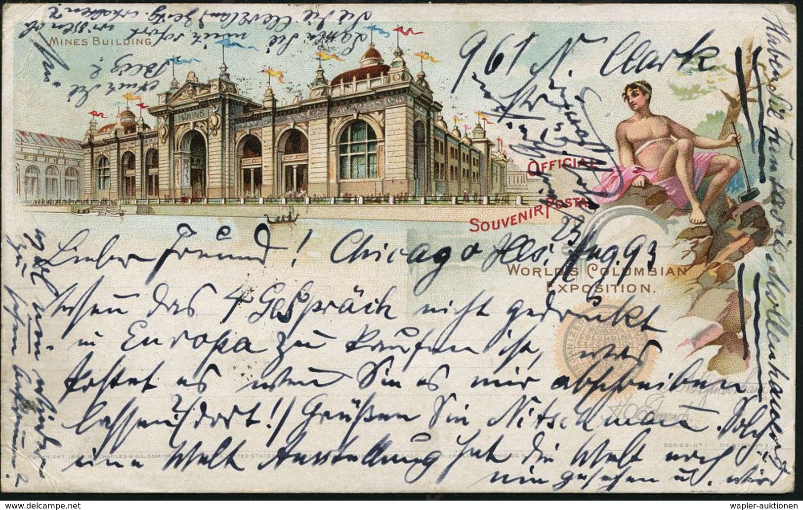 U.S.A. 1893 (24.8.) PP 1 C. Grant, Schw.: WORLD'S COLUMBIAN EXPOSITION = Mines Building = Bergbau-Palast U. Allegorie Mi - Sonstige & Ohne Zuordnung