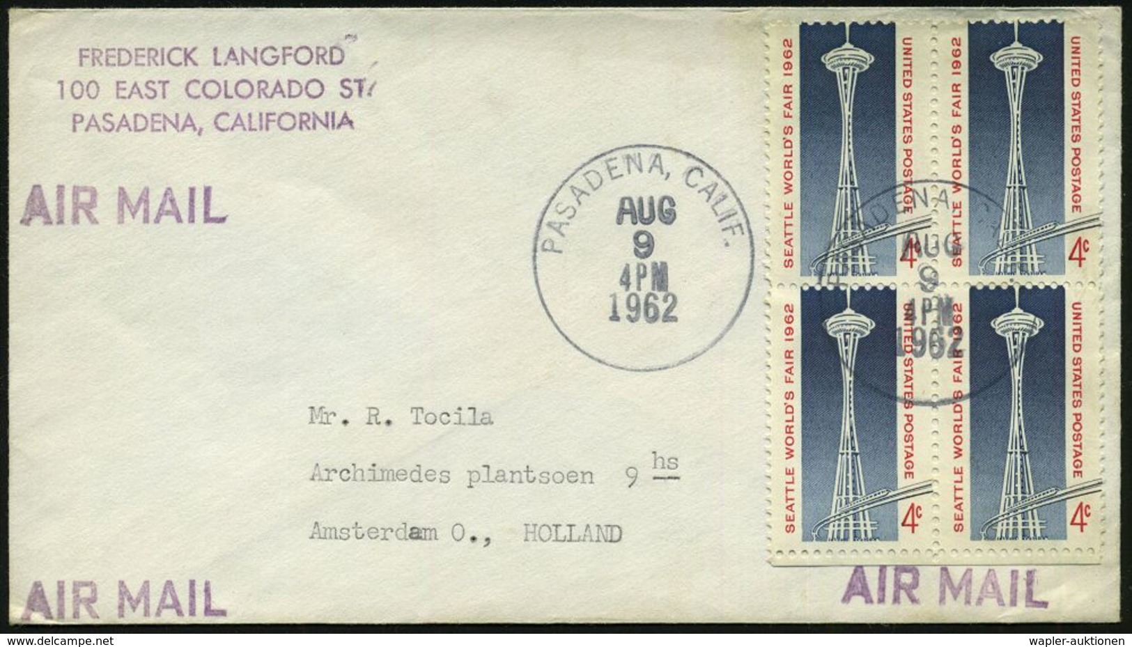 U.S.A. 1962 (9.8.) 4 C. "Seattle World's Fair 1962", Reine MeF:  Turm "Space Needle" U. Einschienenbahn , Klar Gest. Übe - Autres & Non Classés