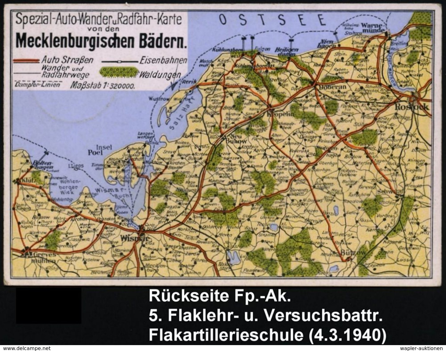 RERIK (MECKL)a 1940 (4.3.) 2K + Blauer 1K-HdN: 5. Flaklehr-  U.  V E R S U C H S B A T T R. - Flakartillerieschule / Rer - Autres & Non Classés