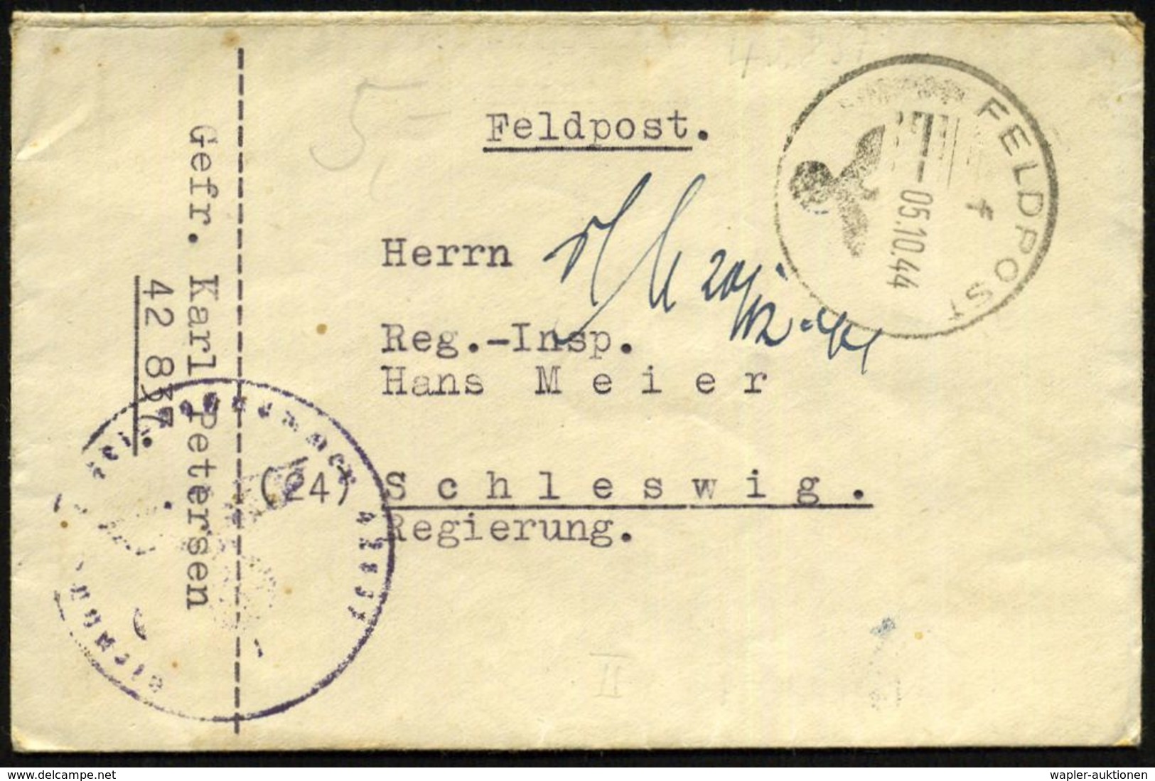 DEUTSCHES REICH 1944 (5.10.) 1K: FELDPOST/f/--- + Viol. 1K-HdN: Feldpostnr. 42 837 = II./  R A K E T E N - Werfer-Regt.  - Sonstige & Ohne Zuordnung