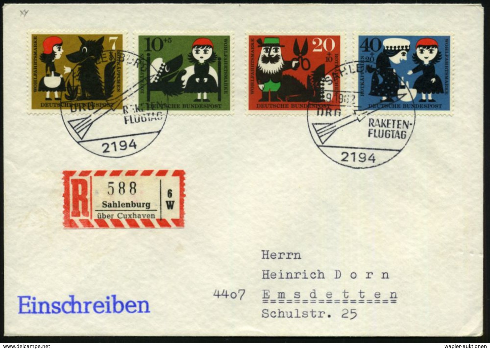 2194 SAHLENBURG/ DRG/ RAKETEN/ FLUGTAG 1962 (9.9.) SSt = Rakete (EZ.53) 2x Klar + Alter RZ: Sahlenburg/ über Cuxhaven (= - Other & Unclassified