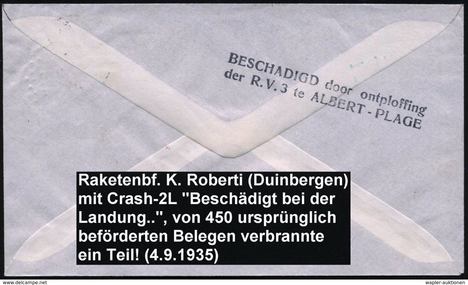 BELGIEN 1935 (4.9.) Roberti-Raketen-Flug "RV 3", 1K: DUINBERGEN + Bl.: Raketen-Label + Bl. 1K: DUINBERGEN/Raketenvlucht  - Sonstige & Ohne Zuordnung