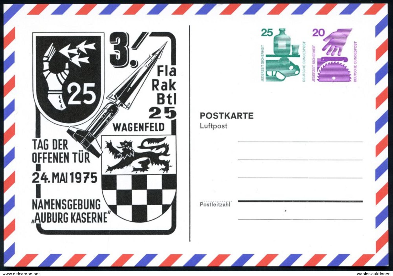 Wagenfeld 1975 (24.5.) LPP 25 Pf. + 20 Pf. Unfall: 3. Fla Rak Btl 25.. TAG DER OFFENEN TÜR.. = Fla-Rakete Nike "Hercules - Altri & Non Classificati