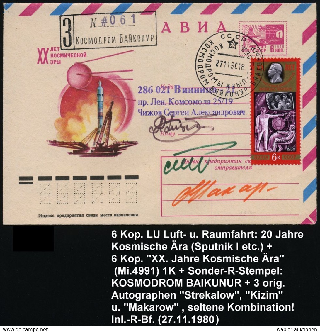UdSSR 1980 (29.7.) 6 Kop. LU Luft- U. Raumfahrt, Lilarot: XX. Raumfahrt-Jubiläum = Sputnik I Etc. + Zusatzfrankatur 6 Ko - Rusland En USSR