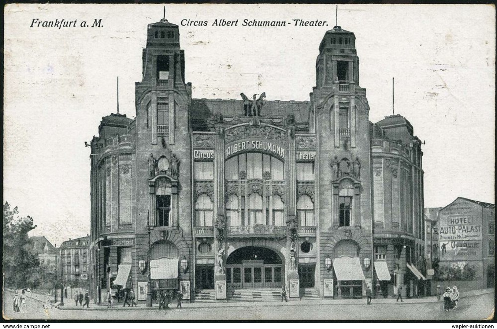 Frankfurt/ Main 1919 (14.3.) S/w.-Foto-Ak.: Circus Albert Schumann-Theater ,EF 10 Pf. Germania, Bedarfs-Kt. (Mi.86 II) - - Zirkus