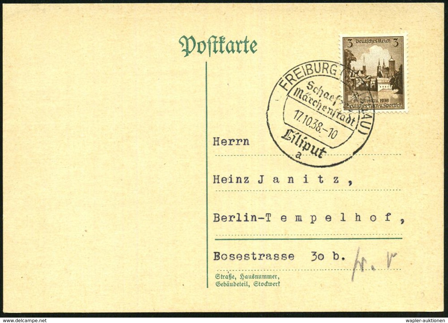 FREIBURG (BREISGAU)/ Schaefers/ Märchenstadt/ Liliput/ A 1938 (20.10.) Seltener SSt = Wanderstempel! , Klar Gest. Inl.-K - Zirkus