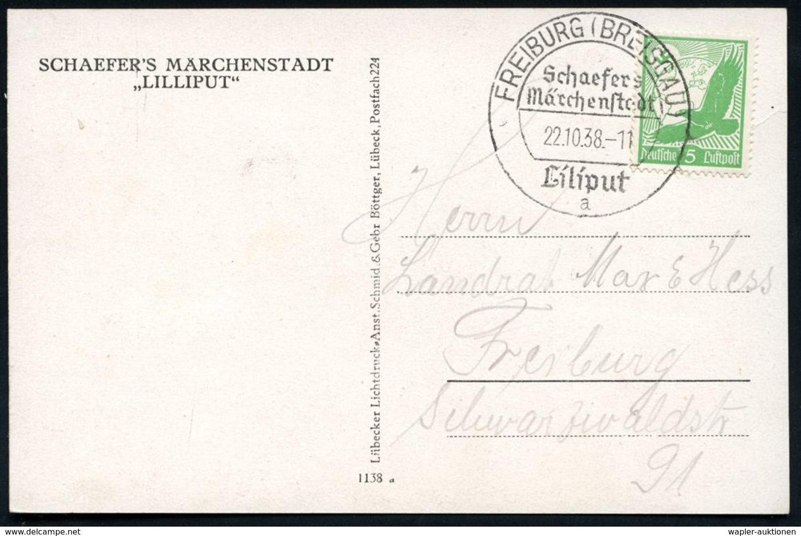 FREIBURG (BREISGAU)/ Schaefers/ Märchenstadt/ Liliput/ A 1938 (20.10.) Seltener SSt = Wanderstempel! , Klar Gest. Auf S/ - Zirkus