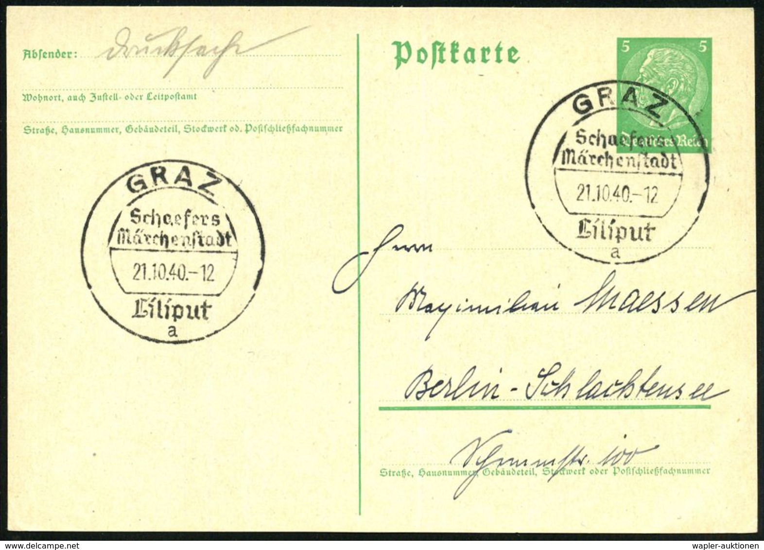 GRAZ/ Schaefers/ Märchenstadt/ Liliput/ A 1940 (21.10.) Seltener SSt = Wanderstempel , Klar Gest. Inl.-Kt. (Bo.14) - ZIR - Circus