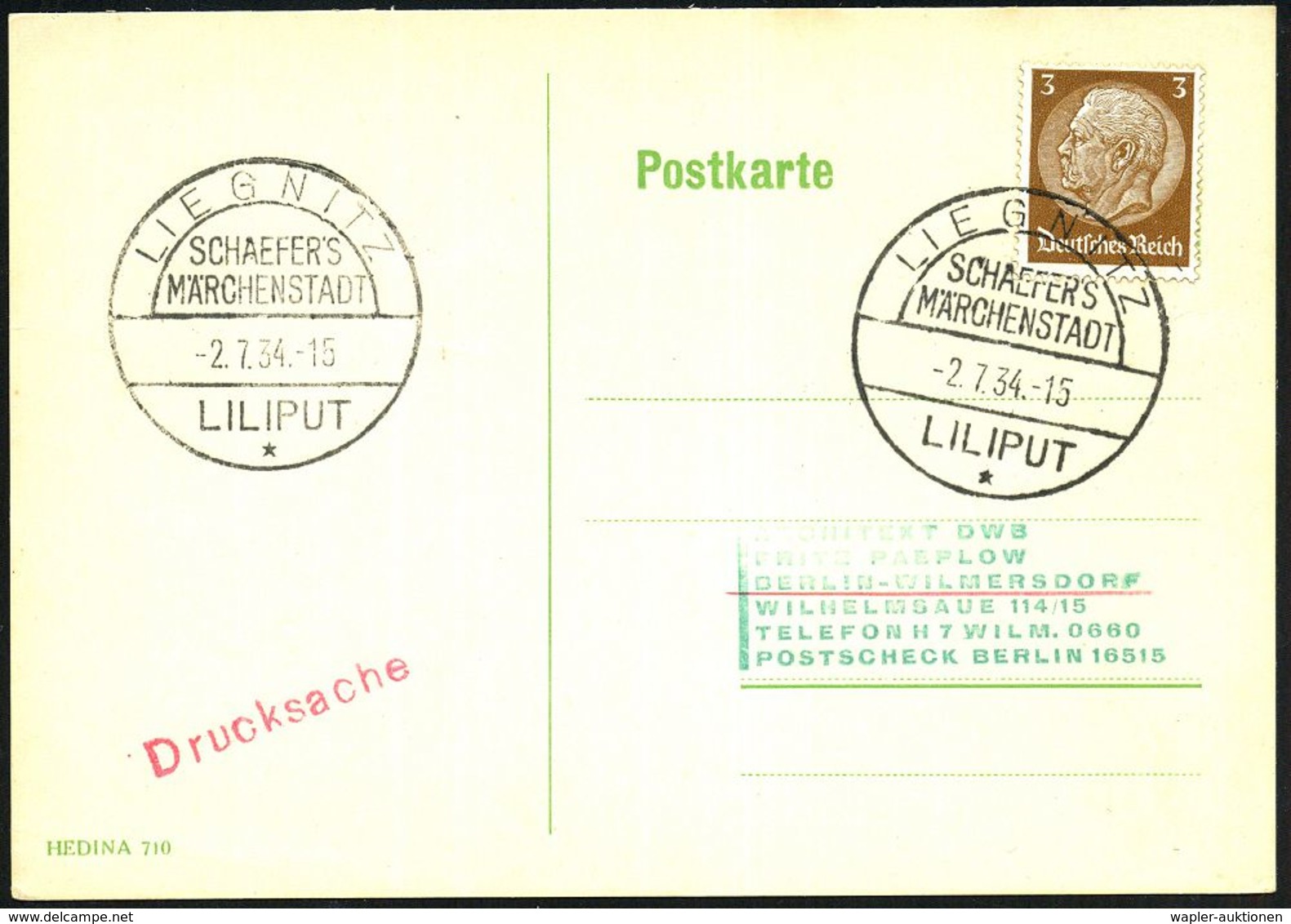 LIEGNITZ/ SCHAEFER'S/ MÄRCHENSTADT/ LILIPUT/ * 1934 (30.6.) Seltener HWSt = Wanderstempel Klar Auf Inl.Kt. (Bo.9) - ZIRK - Zirkus