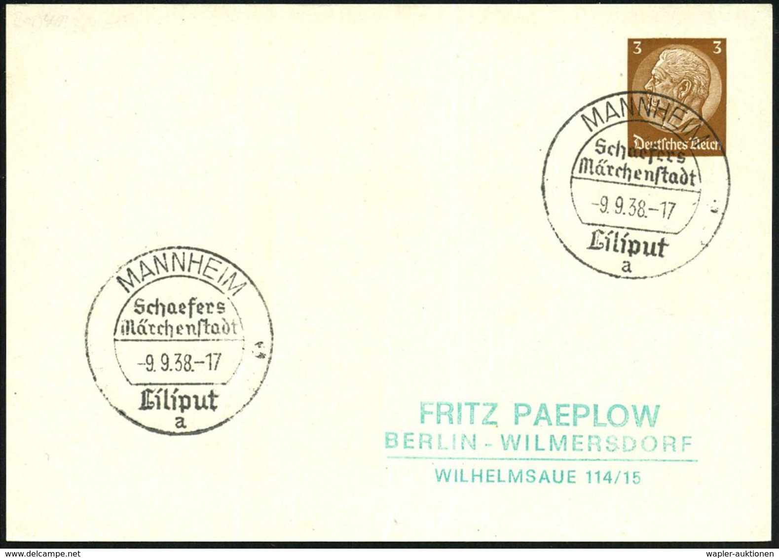 MANNHEIM/ Schaefers/ Märchenstadt/ Liliput/ A 1938 (12.9.) SSt = Wanderstempel , Klar Gest. Inl.-Kt. (Bo.49) - ZIRKUS /  - Circus