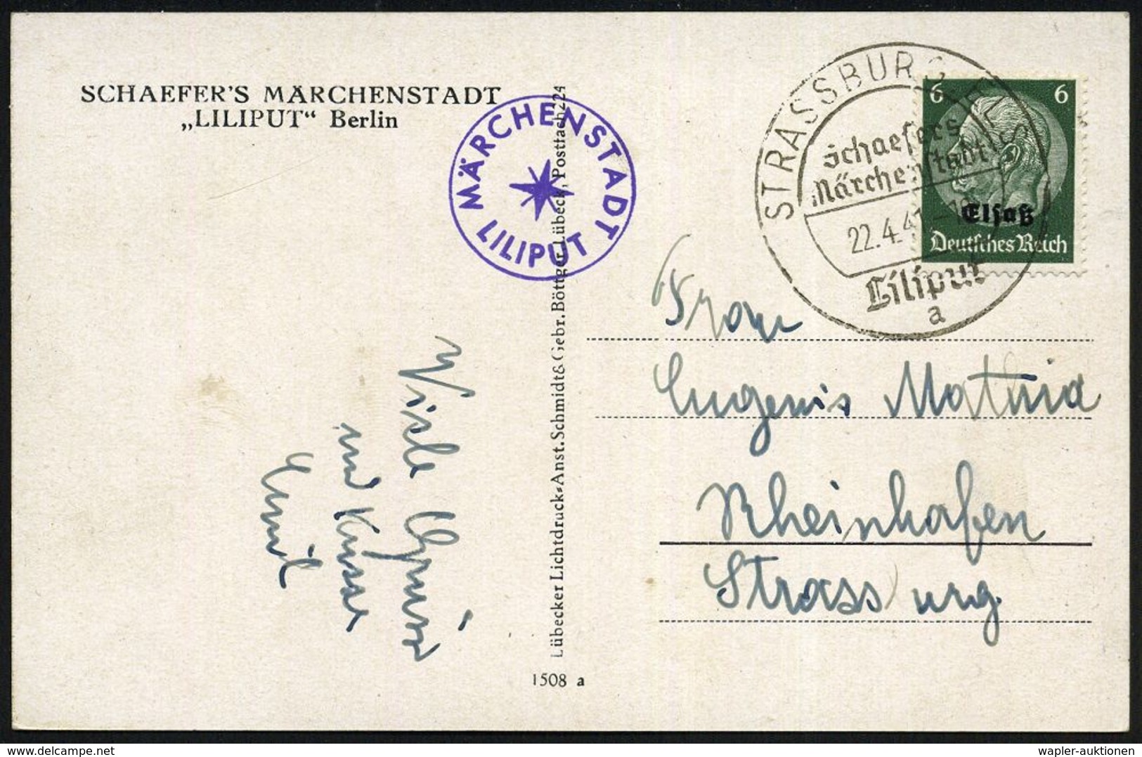 STRASSBURGELS/ Schaefers/ Märchenstadt/ Liliput/ A 1941 (22.4.) Sehr Seltener SSt + Viol. 1K-HdN: MÄRCHENSTADT LILIPUT A - Cirque