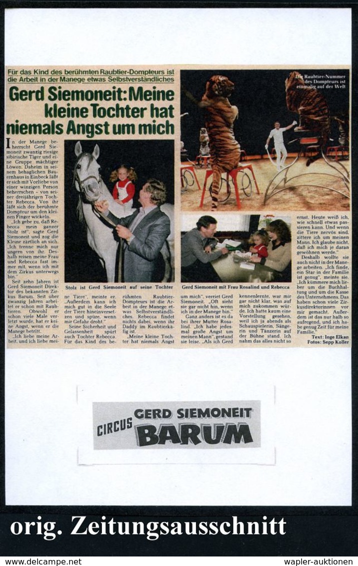 B.R.D. 1980 (16.10.) Color-Portrait-Kt.: Gerd Simoneit-Barum Mit Tiger U. Löwe, Orig. Widmung U. Signatur "Gerd Simoneit - Zirkus