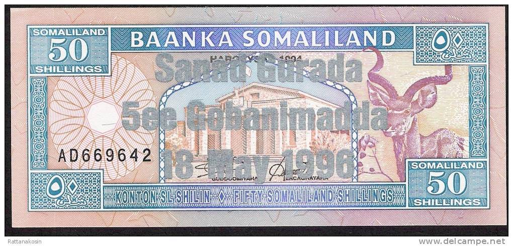 SOMALILAND  P17a 50  SHILLINGS 1996  #AD  Overprint 4a    RARE     UNC. - Somalie