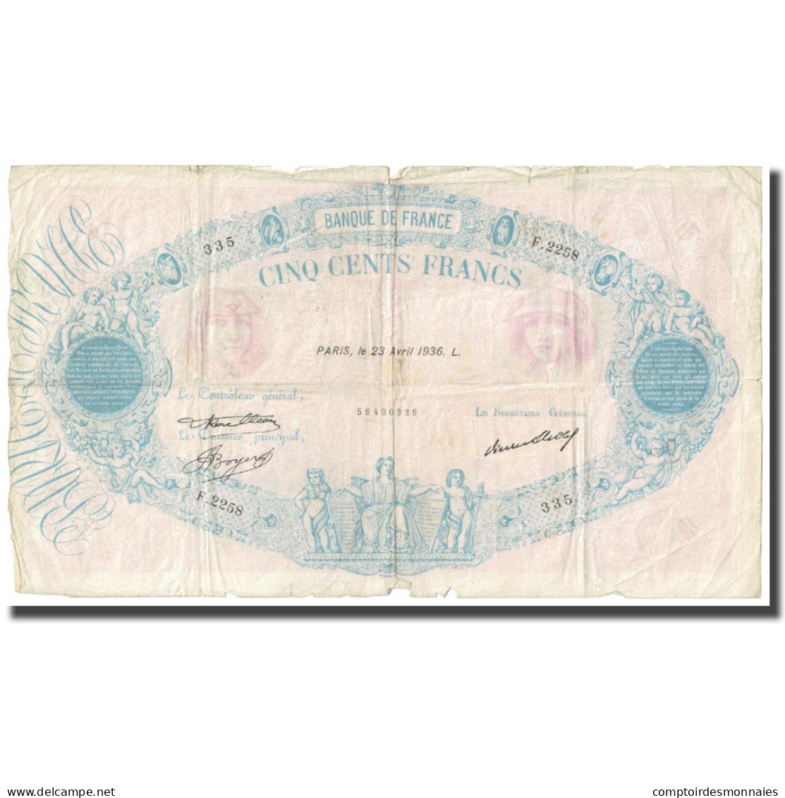 France, 500 Francs, Bleu Et Rose, 1936, P. A.Strohl-G.Bouchet-J.J.Tronche - 500 F 1888-1940 ''Bleu Et Rose''