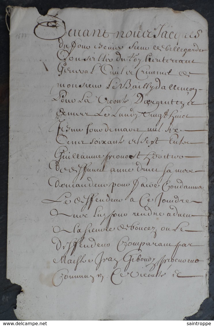 Manuscrit De 1677.Belle Calligraphie à Déchiffrer. - Manuscrits
