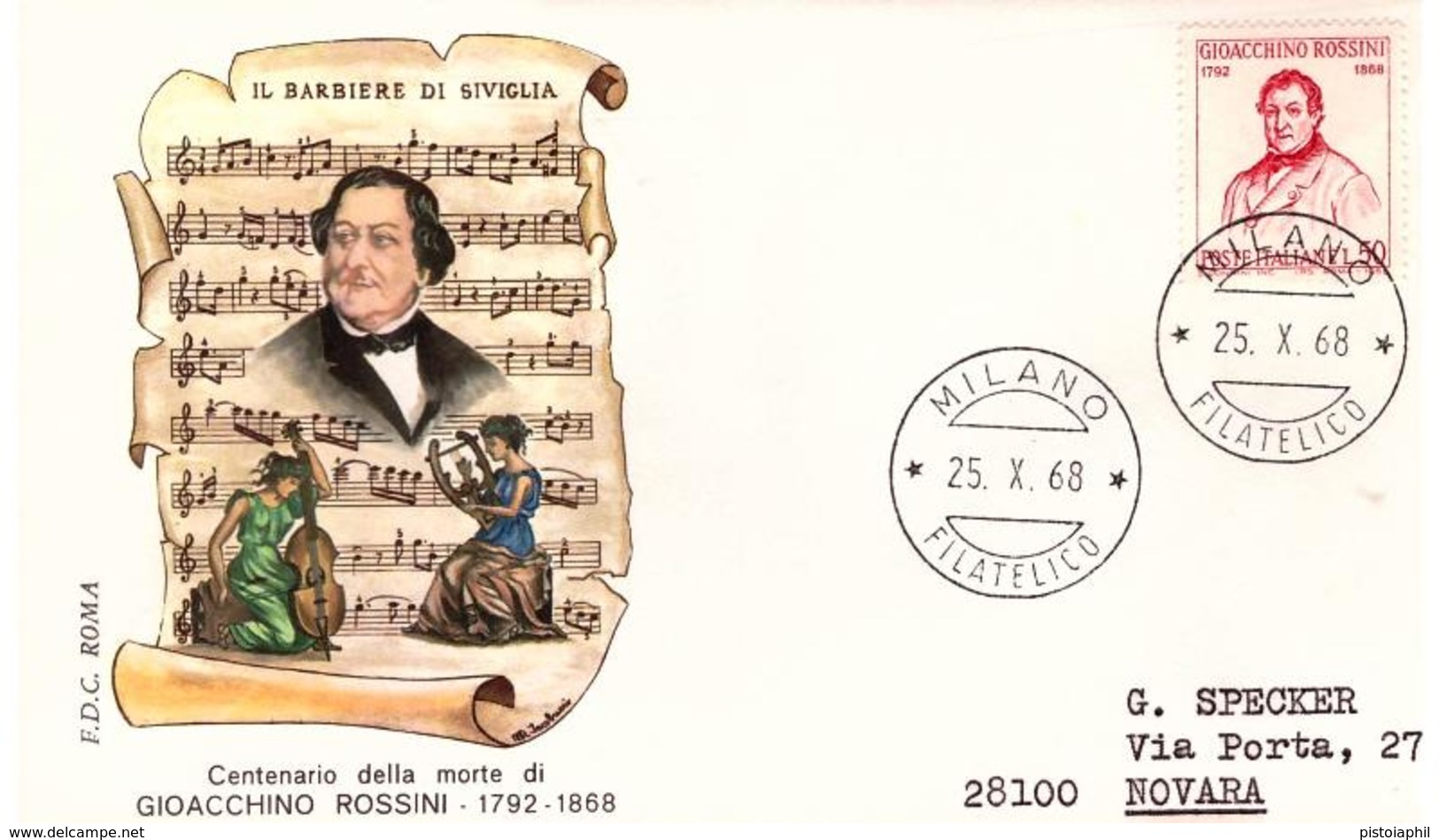 Fdc Roma: ROSSINI (1968);viaggiata; AF_Milano - FDC