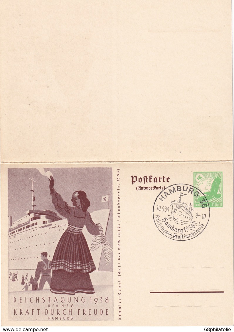 ALLEMAGNE 1938 ENTIER  POSTAL/GANZSACHE/POSTAL STATIONERY CARTEAVEC REPONSE ILLUSTREE - Sonstige & Ohne Zuordnung