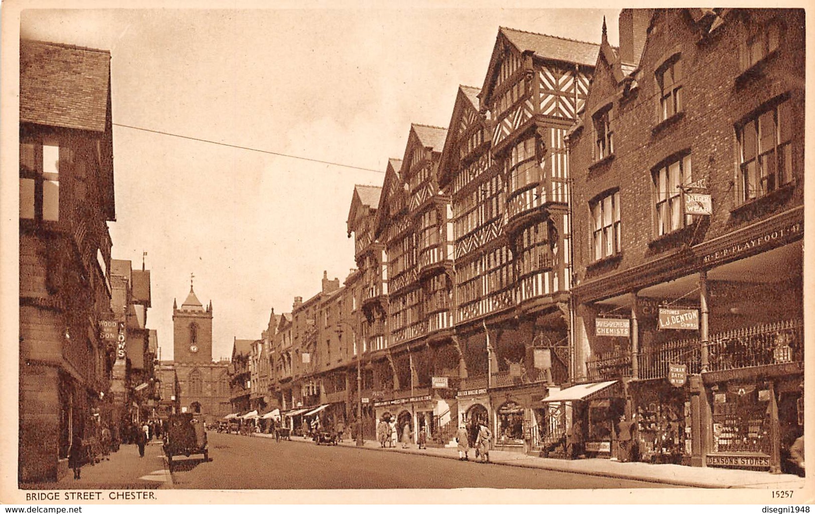 M08118 "CHESTER-BRIDGE STREET" ANIMATA - TIMBRO 9 AGOSTO 1955  CART. POST. ORIG. NON SPEDITA - Chester