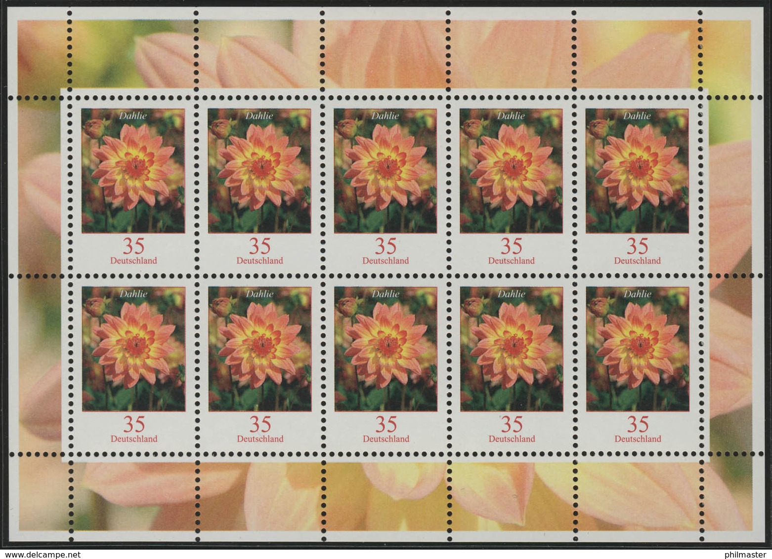 2505 Blumen 35 Cent Dahlie - Zehnerbogen ** Postfrisch - Sonstige & Ohne Zuordnung