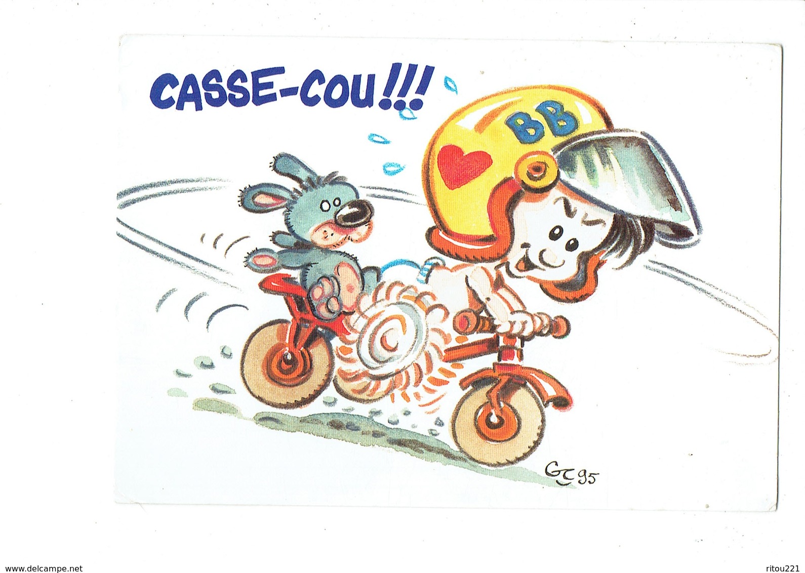 Cpm - Illustration Humour - Vélo Garçon Bébé Casque Lapin En Peluche - Gérard Cousseau - CASSE-COU - Autres & Non Classés