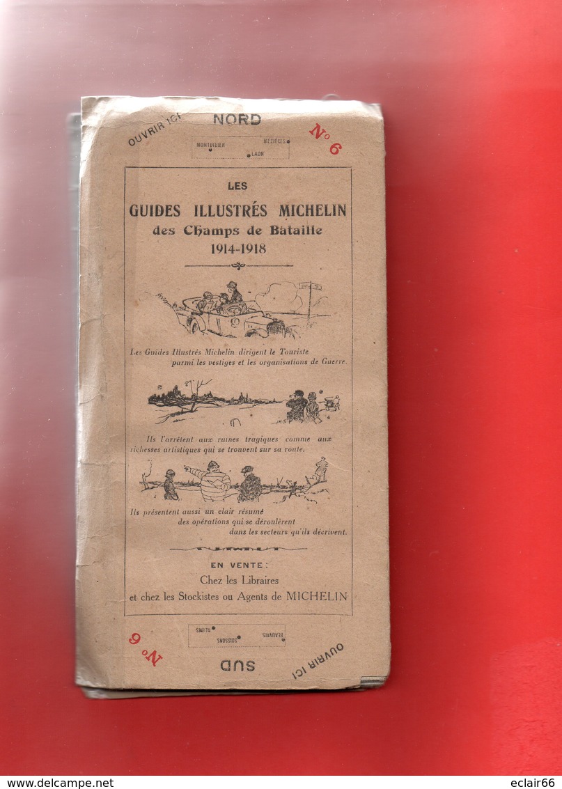 CARTE MICHELIN De LA FRANCE. N° 6. Saint-Quentin-Reims Du Nord Au Sud Toilée. 1914-1918 VOIR SCANNES - Strassenkarten