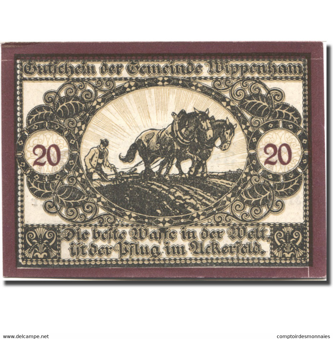 Billet, Autriche, Wippenham, 20 Heller, Agriculteur, 1920 SPL Mehl:FS 1247a - Austria