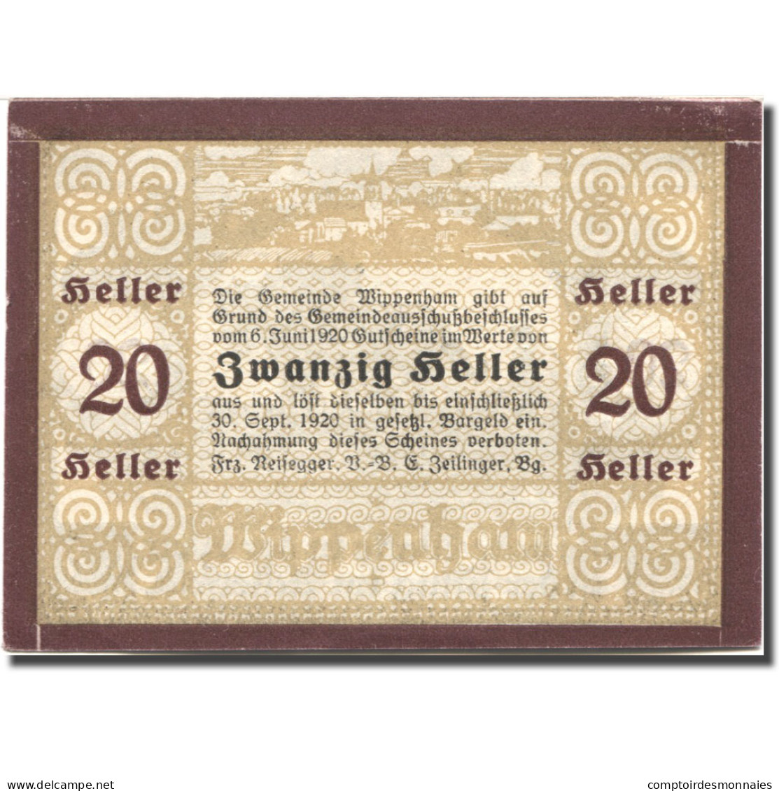 Billet, Autriche, Wippenham, 20 Heller, Agriculteur, 1920 SPL Mehl:FS 1247a - Austria