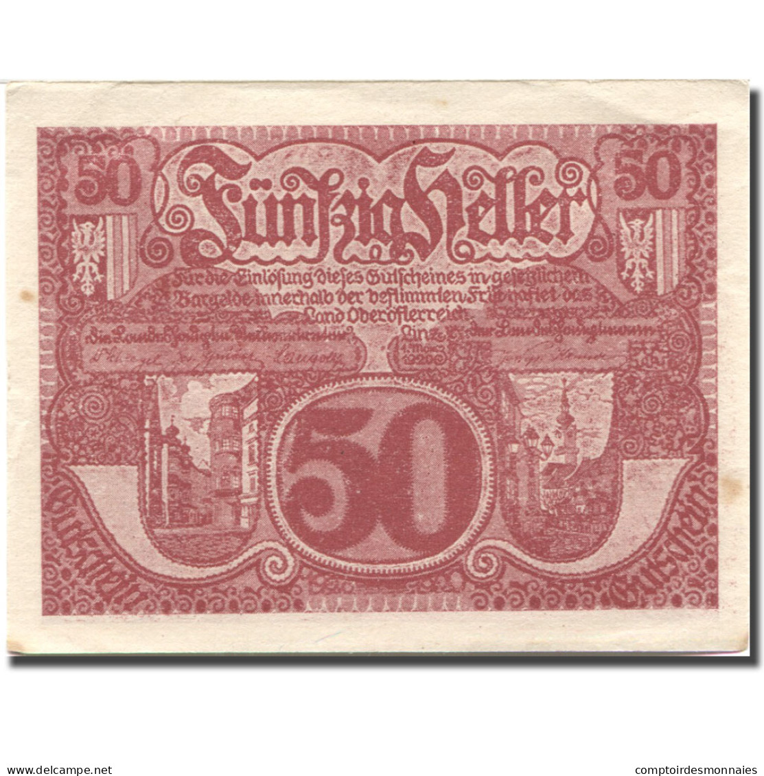 Billet, Autriche, Linz, 50 Heller, Village, 1920, SUP Rouge Mehl:FS 443 - Autriche