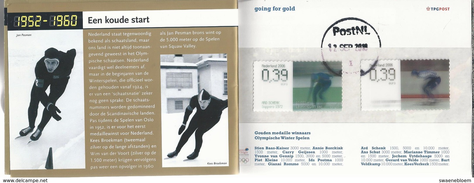 NL.- Going For Gold. TPG Post. Prestigeboekje10. Olympische Winterspelen. Nederland Schaatsland. 1952-1960 Koude Start. - Verano 1952: Helsinki