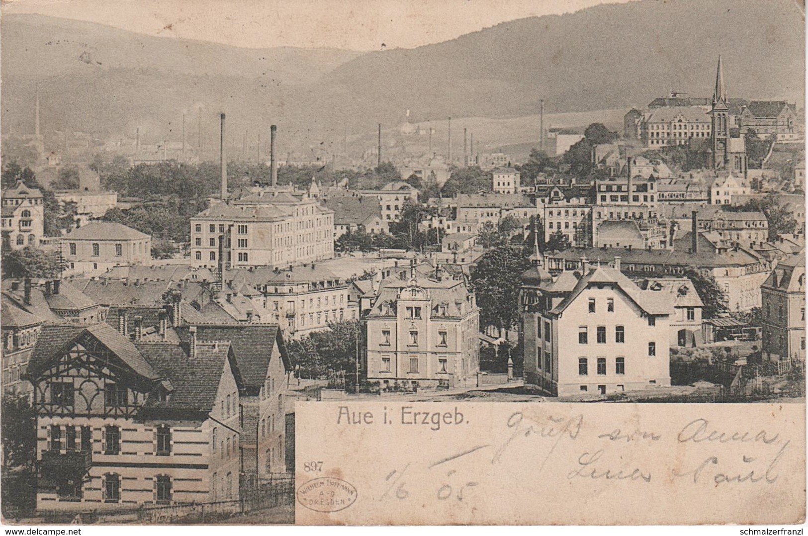 AK Aue Schneeberger Rosa Luxemburg Thomas Mann Schlemaer Straße Schillerstraße Schillerplatz Lessingstraße Nicolaikirche - Aue