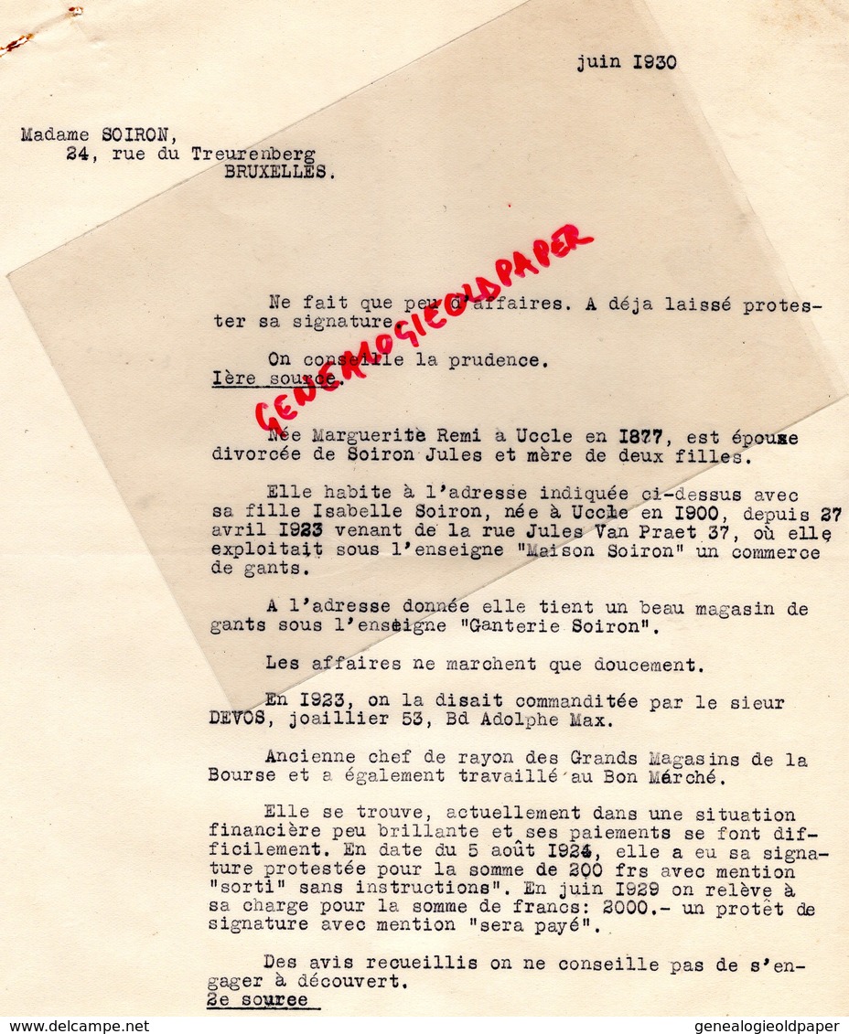 87-ST SAINT JUNIEN-BRUXELLES-RARE LETTRE AMBASSADE FRANCE GANTERIE MME SOIRON -DEVOS JOAILLIER-VERGNIAUD RATINAUD 1930 - Straßenhandel Und Kleingewerbe