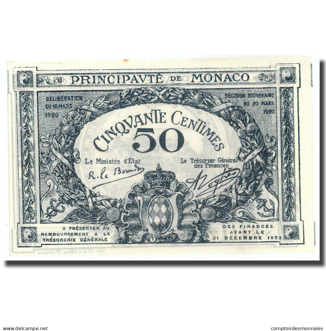 Billet, Monaco, 50 Centimes, 1920, 1920-03-20, KM:3a, SPL+ - Mónaco