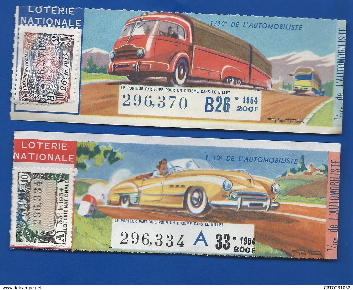 2 Billets De  Loterie  Théme Voitures  Année 1954 - Billets De Loterie