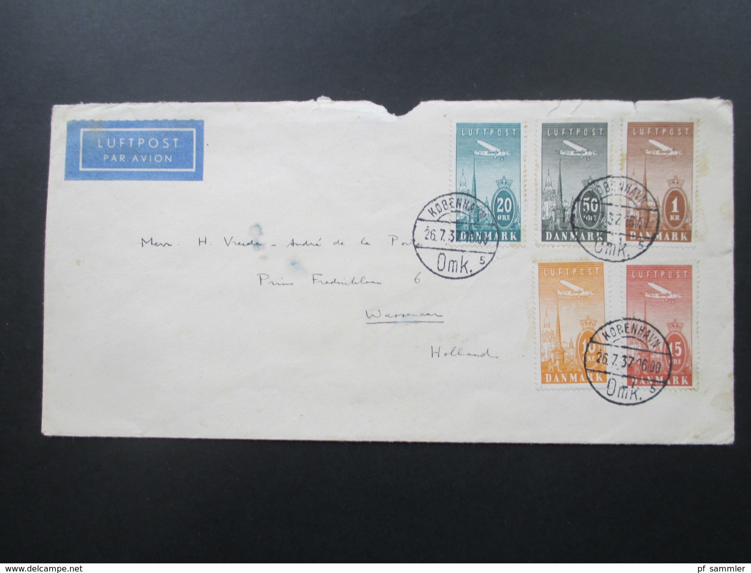 Dänemark 1934 Flugpost Luftpost Nr. 217-221 Satzbrief Air Mail Nach Holland Die Neue Linie Segelfahrten Seejacht Gud-win - Storia Postale