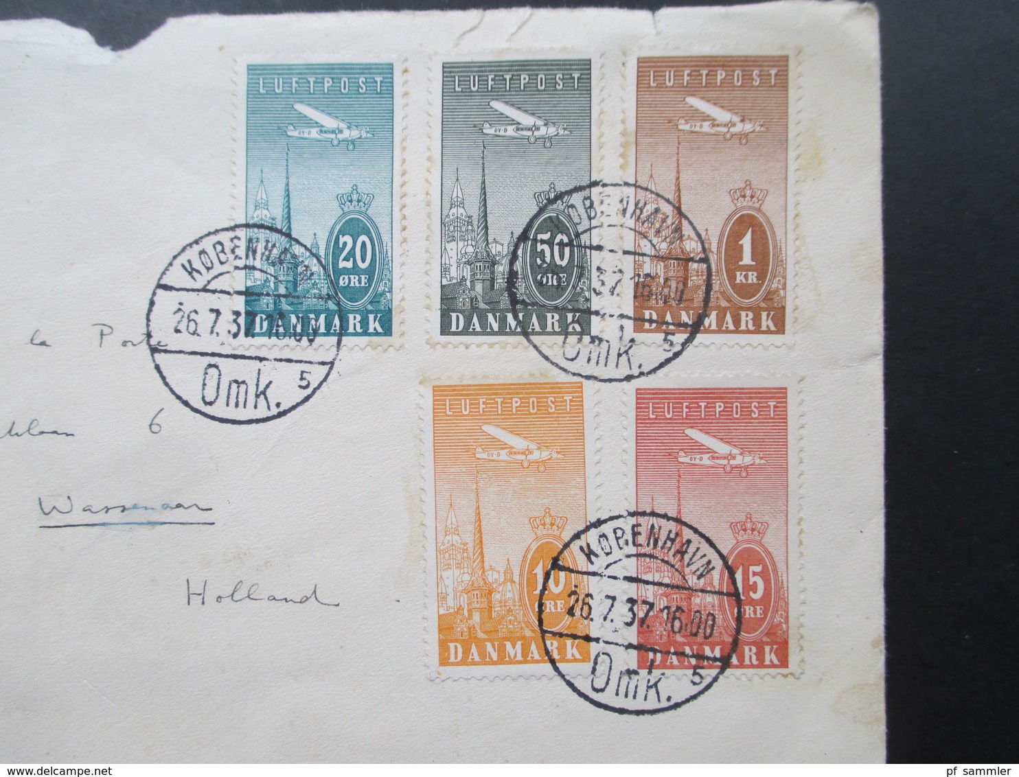 Dänemark 1934 Flugpost Luftpost Nr. 217-221 Satzbrief Air Mail Nach Holland Die Neue Linie Segelfahrten Seejacht Gud-win - Briefe U. Dokumente