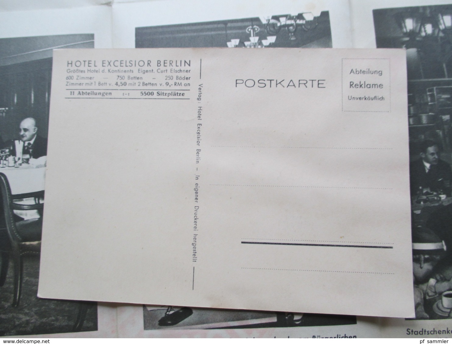 Prospekt / Werbung Hotel Excelsior Berlin ca. 1930er Jahre mit Postkarte des Betriebsführer und seine Mitarbeiter Curt E