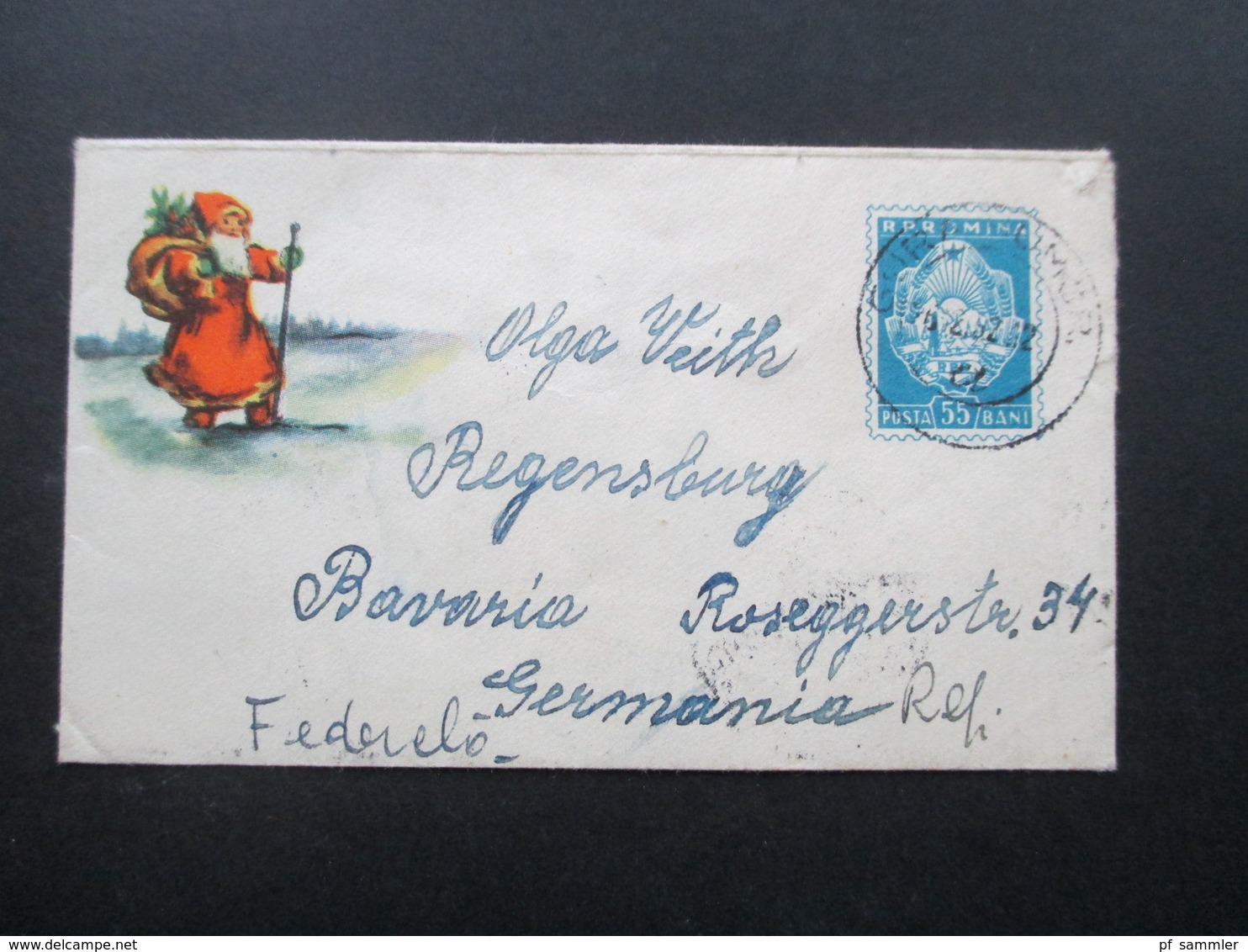 Rumänien 1950 / 60er Jahre Kleiner GA Umschlag Mit Bild Vom Weihnachtsmann / Nikolaus. Verwendet 1962 - Lettres & Documents