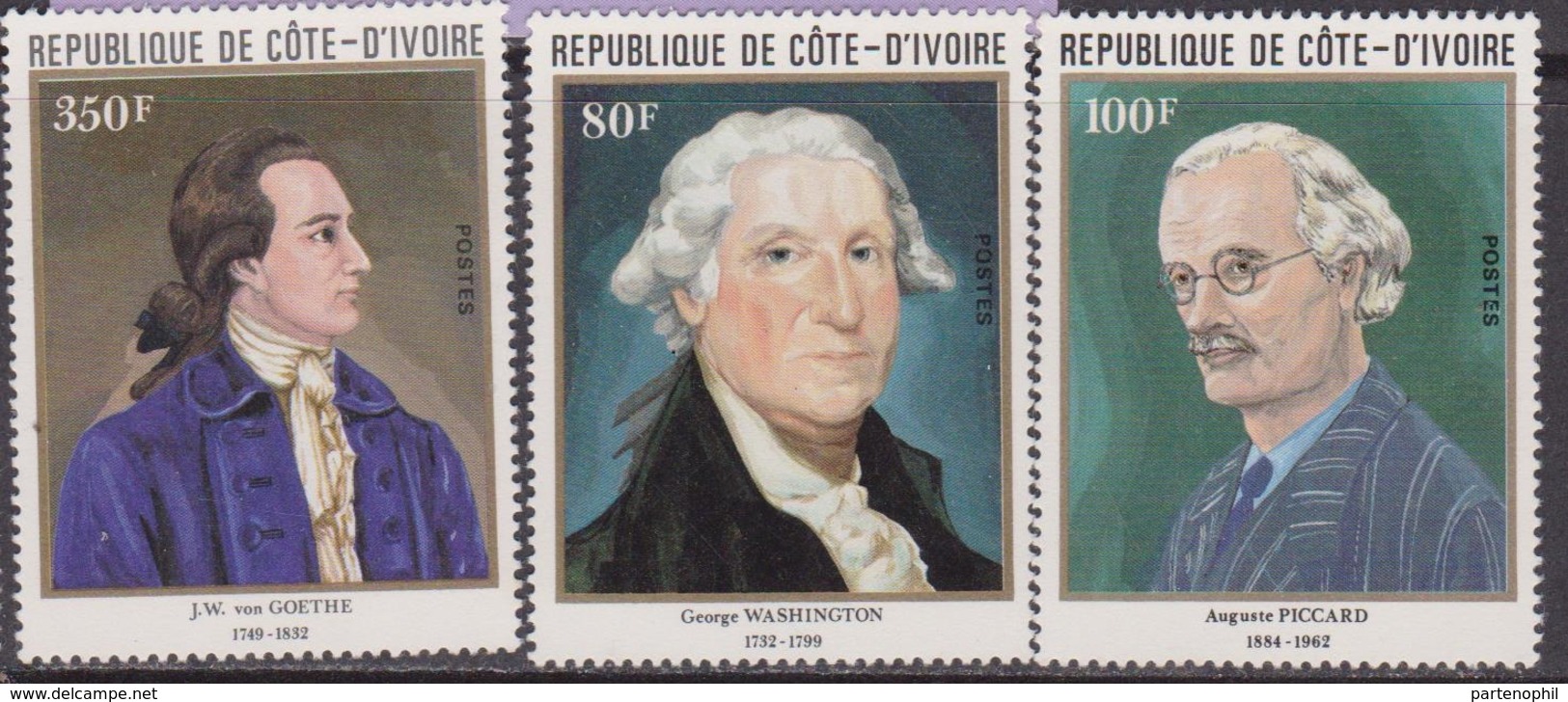 Costa D'Avorio / Ivory Coast / Code D'ivoire - Painting Art Washington Roosevelt Goethe Set MNH - George Washington