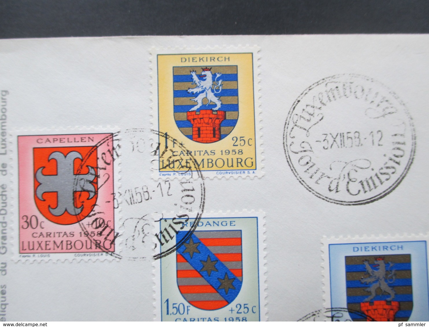 Luxemburg 1958 Kantonalwappen III FDC Caritas 1958 Diekirch FDC No 003327 - Briefe U. Dokumente