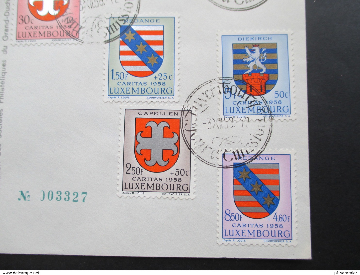 Luxemburg 1958 Kantonalwappen III FDC Caritas 1958 Diekirch FDC No 003327 - Storia Postale