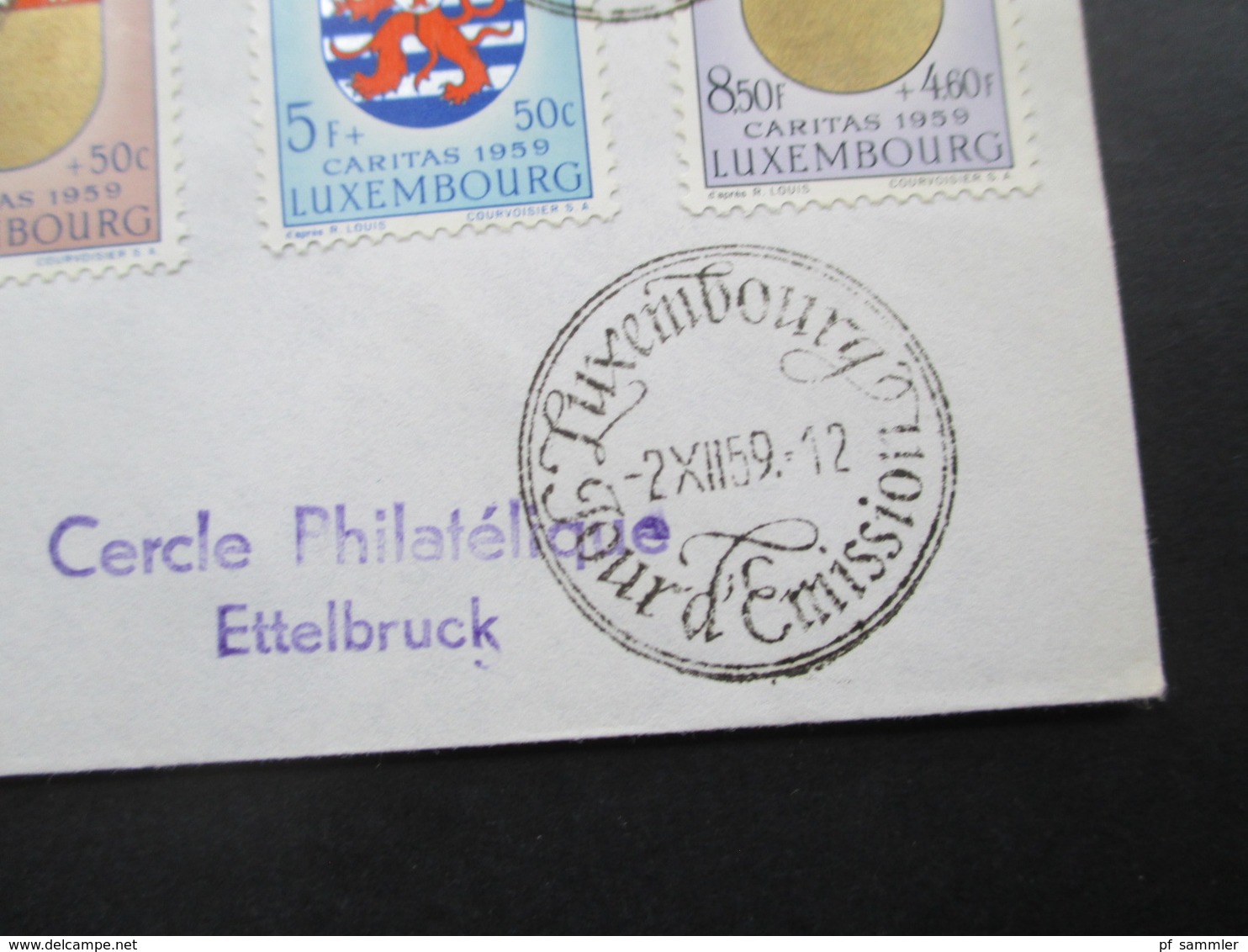 Luxemburg 1959 Kantonalwappen IV FDC Caritas 1959 Nach Ettelbruck Mit Ak Stempel FDC No 003388 - Brieven En Documenten