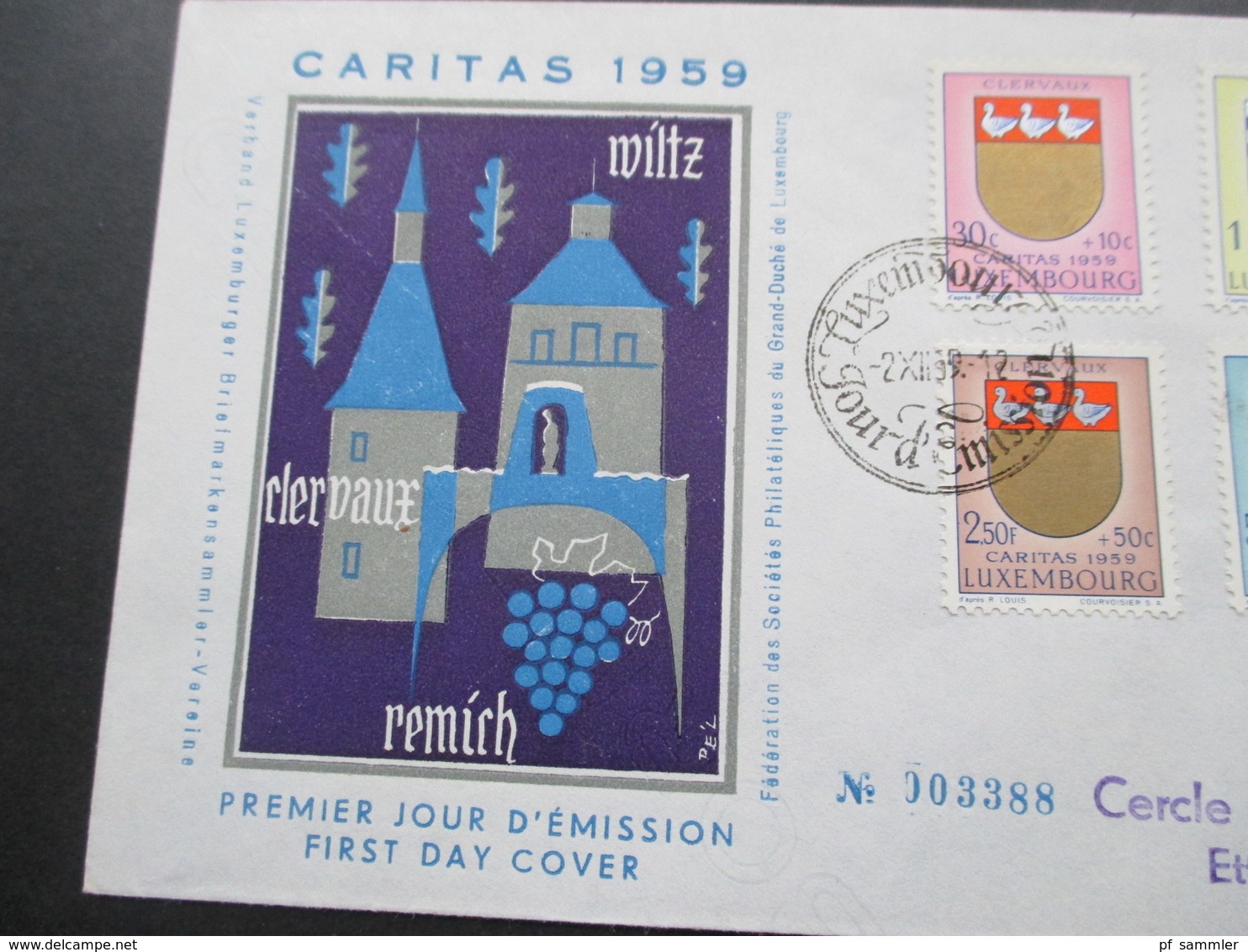 Luxemburg 1959 Kantonalwappen IV FDC Caritas 1959 Nach Ettelbruck Mit Ak Stempel FDC No 003388 - Cartas & Documentos