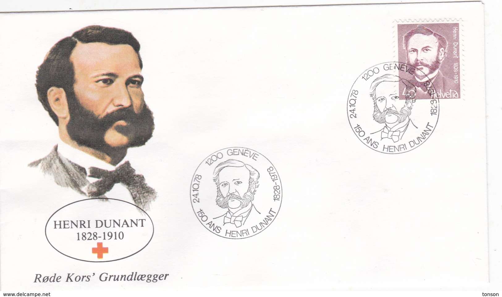 Switzerland / Denmark, 24-10--1978, Red Cross,Henri Dunant, Founder Of Red Cross, 150 Years, Swiss Stamp, Geneve - Other & Unclassified